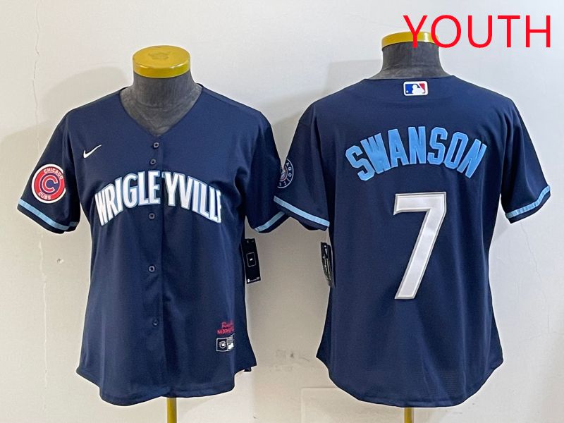 Youth Chicago Cubs #7 Swanson Blue City Edition Game 2025 Nike MLB Jersey style 1